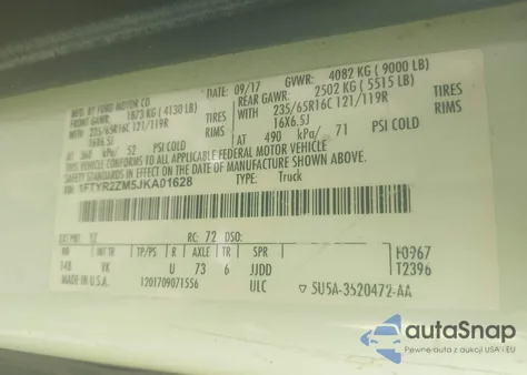 2018 Ford Transit-250 из США, поврежденный, VIN 1FTYR2ZM5JKA01628